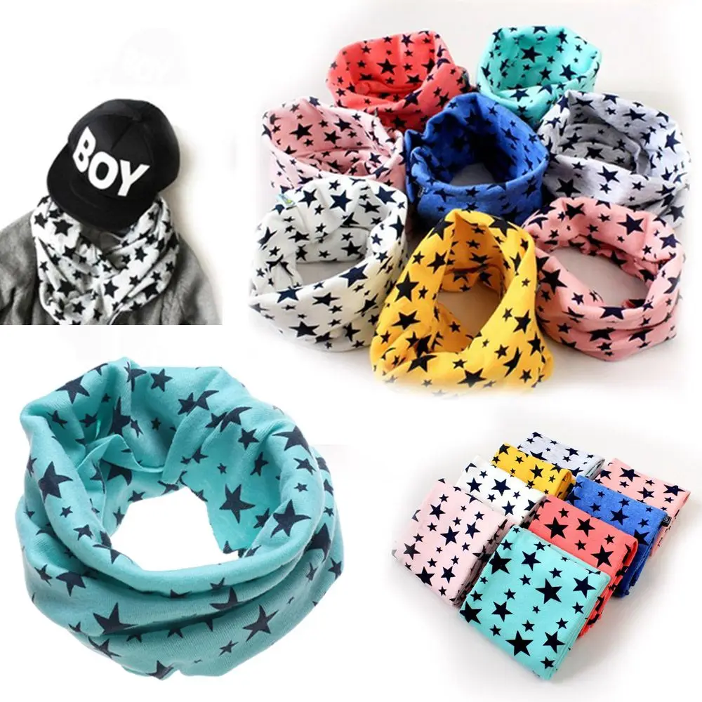 Boys Girls Windproof Long Scarf Children Cotton Scarf Collar Scarves Stars Printed Snood Neck Warmer