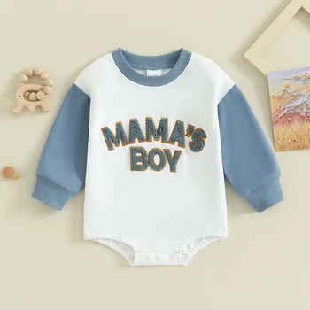 Pudcoco Newborn Baby Boy Sweatshirt Romper Letter Pattern Long Sleeve Jumpsuit for Infant Toddler Fall Outfit 0-18M 6