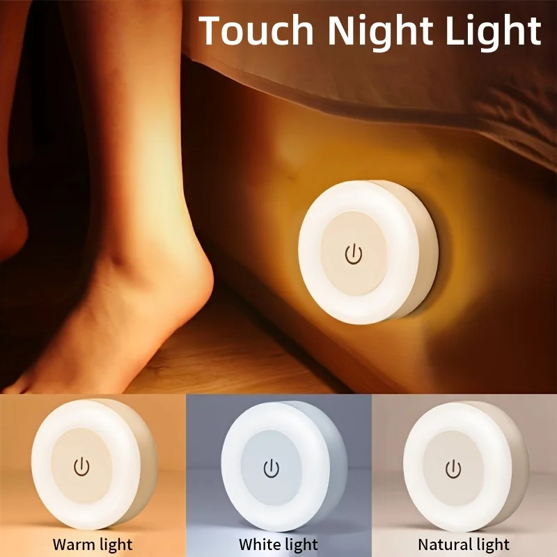 Night Light LED USB Rechargeable 3 Color Dimmable Wall Lamp Wireless Bedroom Kitchen Cabinet Wardrobe Staircase
