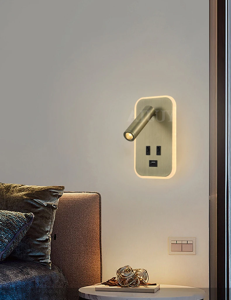 USB Charging Wall Mirror Lights Adjustable LED Wall Sconce Lights Indoor with Switch Modern Reading Lamp with Spotlight  Bedroom 6