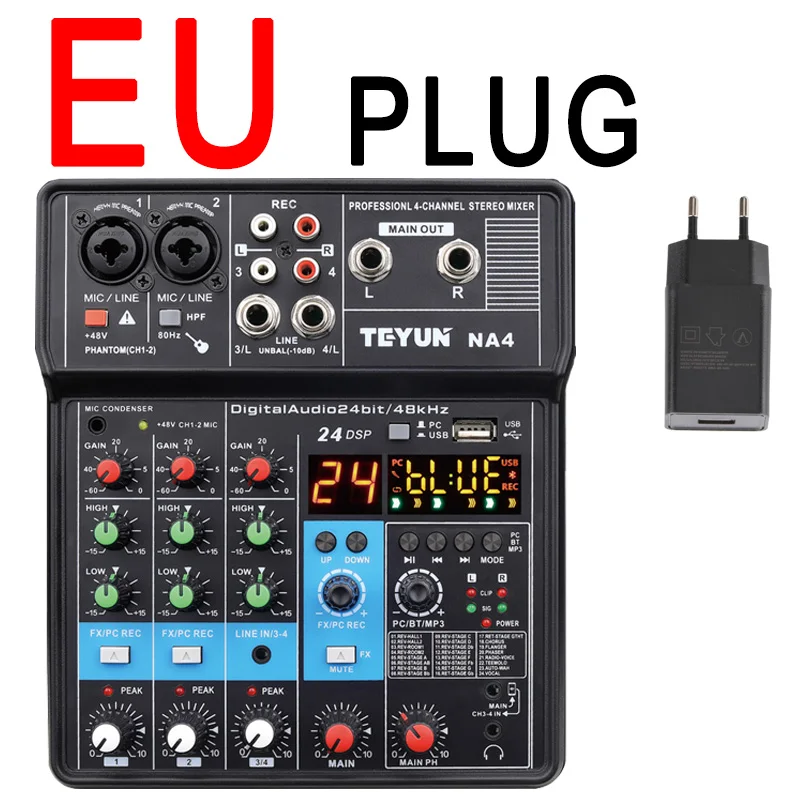 4 Channel Professional Sound Audio Mixer PC USB Play Record