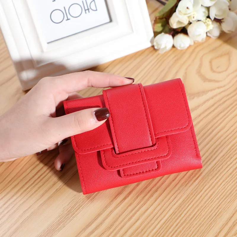 Neue koreanische Version der einfarbigen Gürtel Damen Geldbörse weibliche Geldbörse Clutch Bag Student kurze Brieftasche Brieftasche – Detail 2