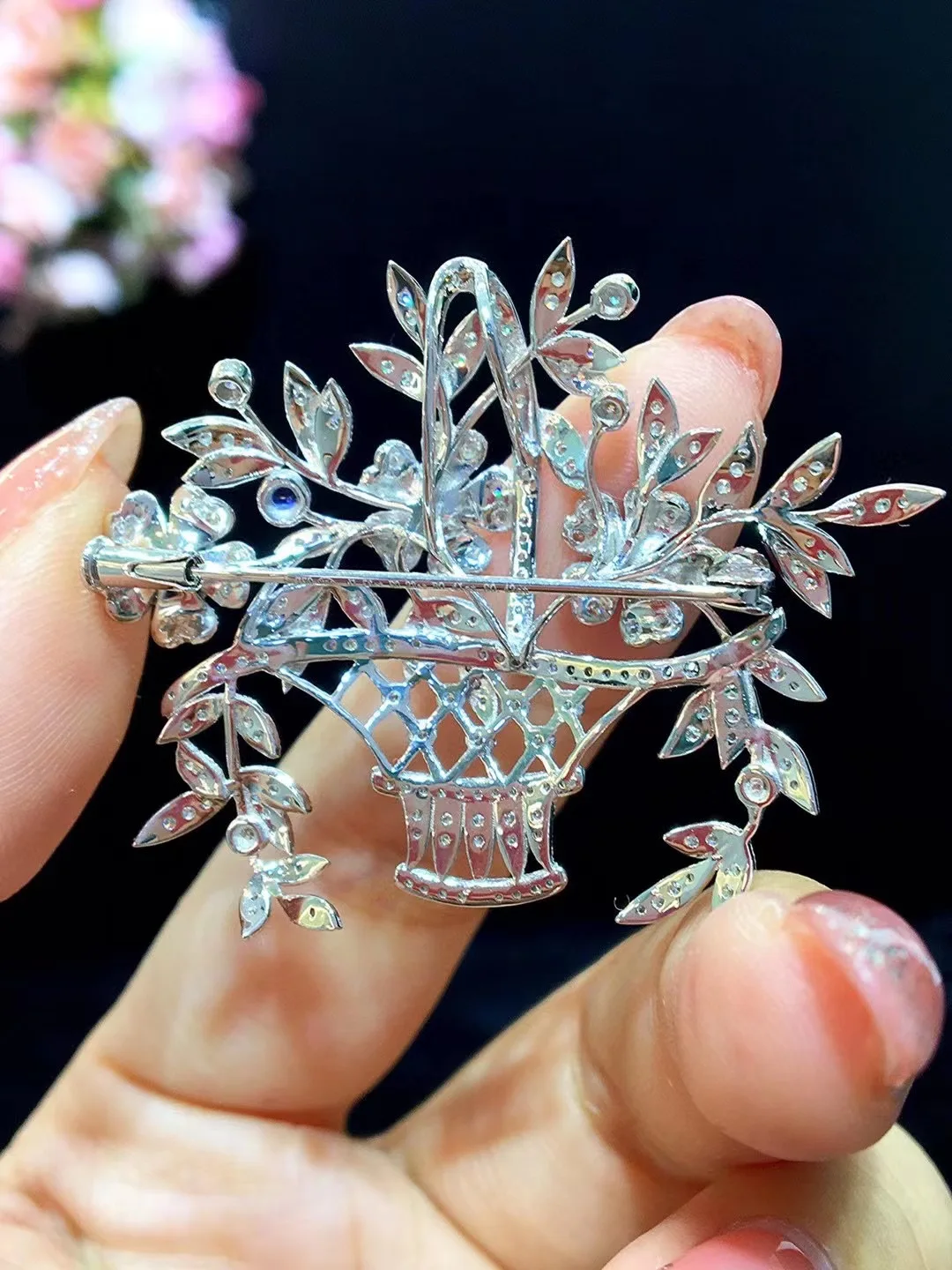 genuine jewelry 18K white gold with diamond flower basket brooch & pendant double use ruby emerald sapphire fine women jewelry 9 Sfb08bd6b710e4538a33871abb55bac23Z genuine jewelry 18K white gold with diamond flower basket brooch & pendant double use ruby emerald sapphire fine women jewelry