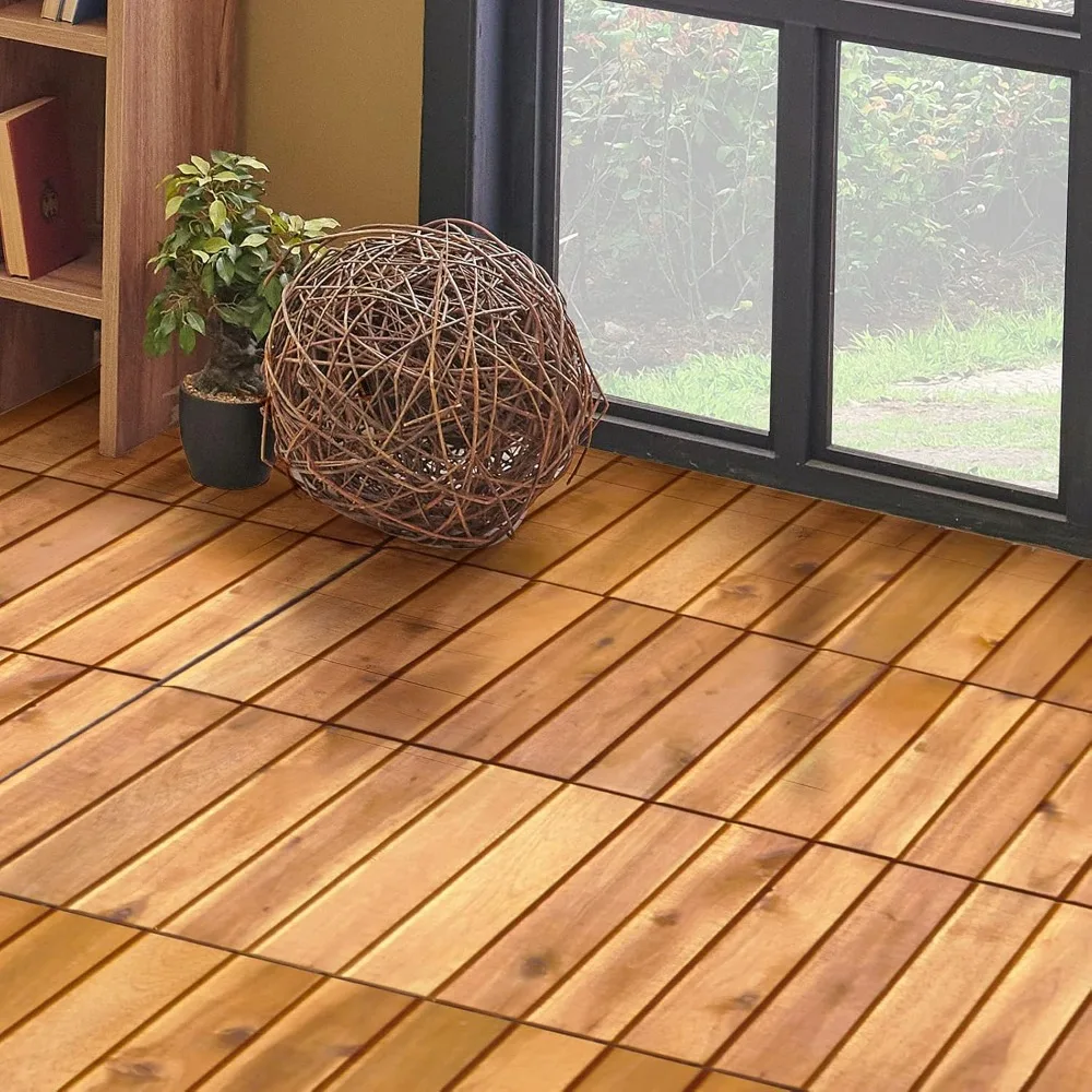 27 PCS Interlocking Patio Deck Tiles,12 x 12in Hardwood Floor Tiles, Tools Free Assembly, 27 sq. Ft Wood Composite Deck Flooring