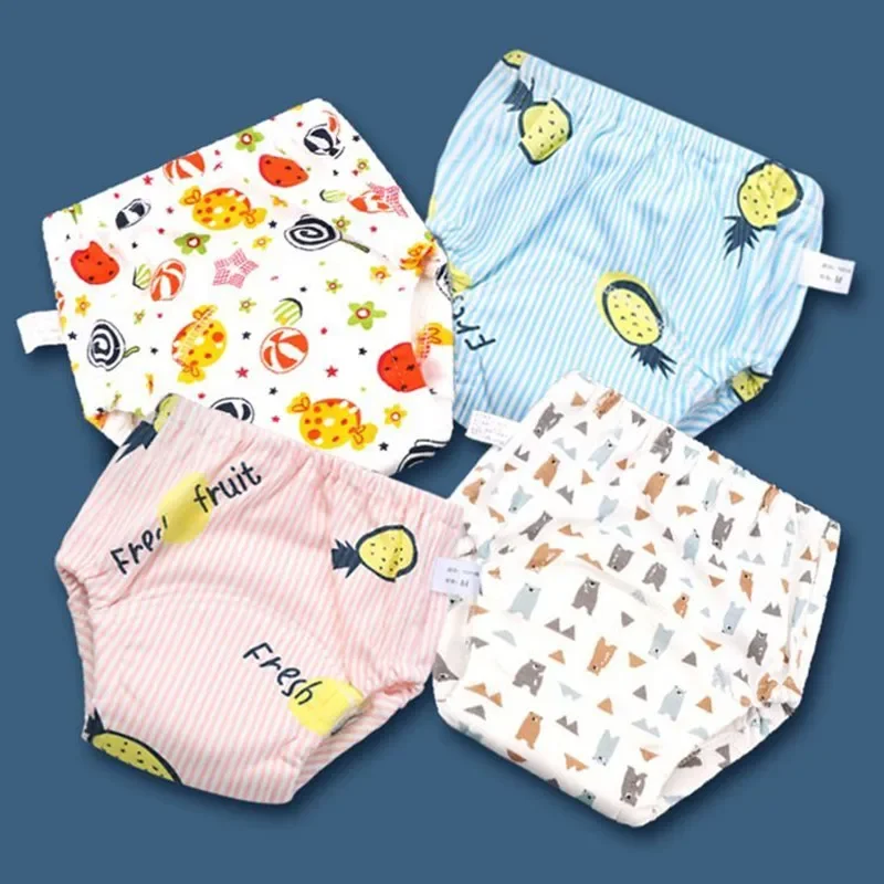 

4PC Baby Waterproof Reusable Training Pants Baby Diaper Cute Infant Shorts Nappies Panties Nappy Changing 6 Layers