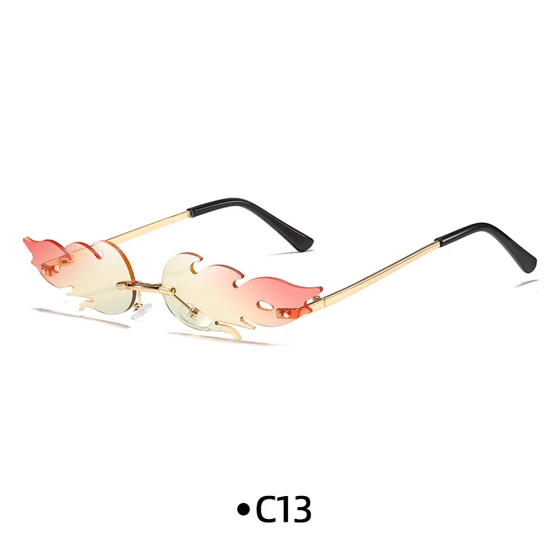 1 paar Unieke Fire Flame Shape Zonnebril Y2K Vintage Wave Randloze Smalle Eyewear UV400 Outdoor Zonnebril Fietsen_voghion.com
