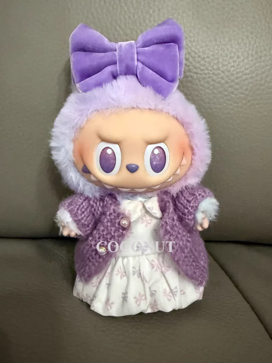 Labubu Energy Series Red Checkered Dress & Purple Cardigan Set