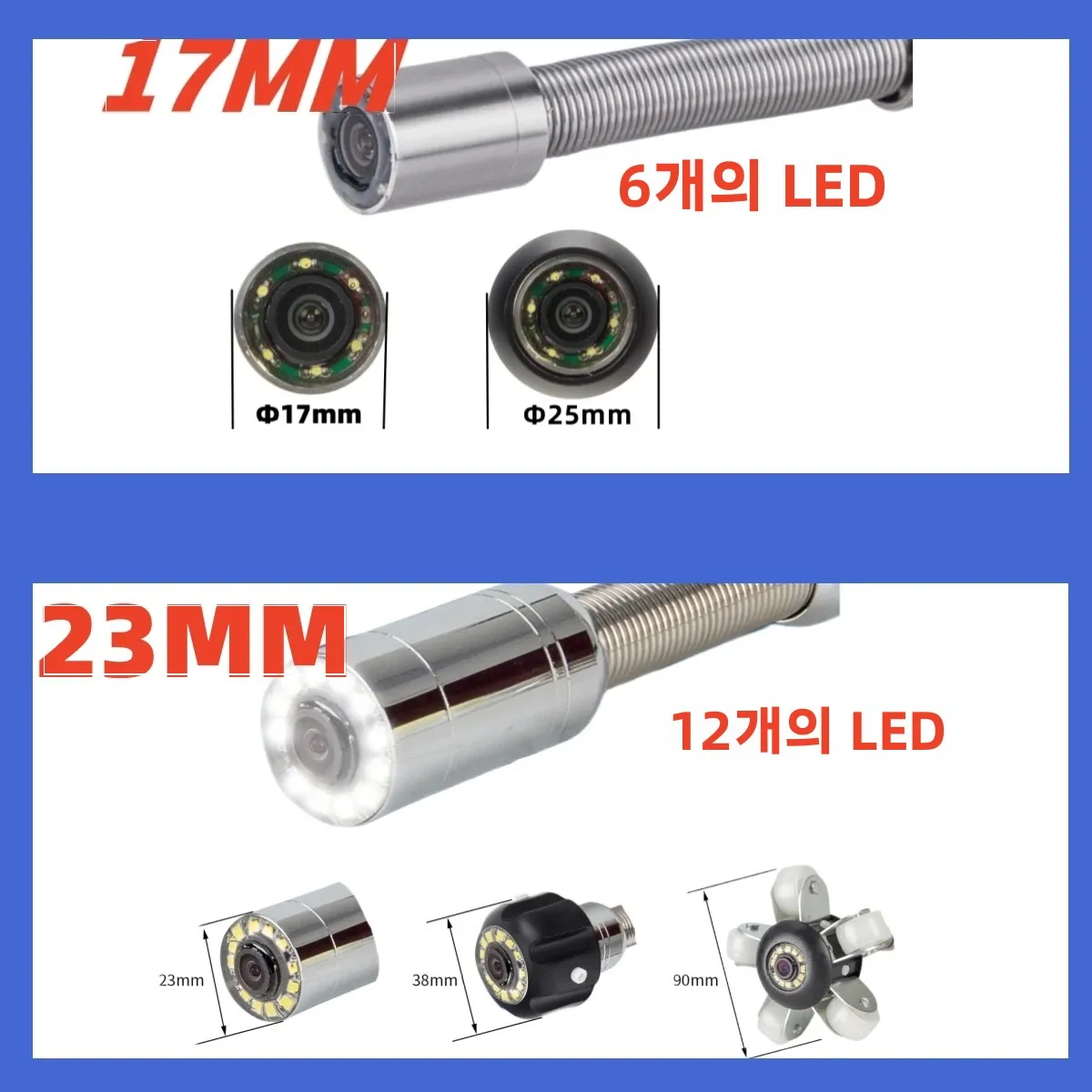 하수관 검사 카메라 헤드, SYANSPAN 23mm/17mm 배수 하수관 산업용 내시경 카메라 부품 교체 미끄럼 방지