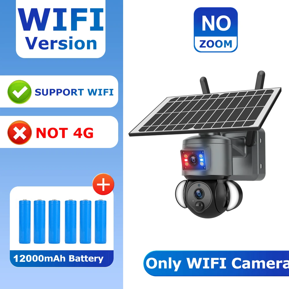 מצלמת סולארית SHIWOJIA 4K 8MP עם 4G SIM/WIFI, אבטחה, הקלטה חיצונית עם עדשה כפולה, מעקב אנושי, ראיית לילה בצבע PTZ