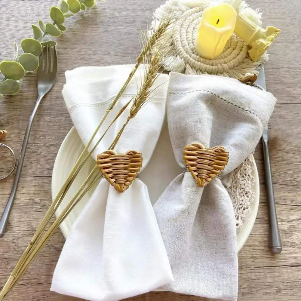 6Pcs/Set Serviette Buckles Fashion Natural Rattan Serviette Rings Holder Colorfast Woven Napkin Rings Party Accessories