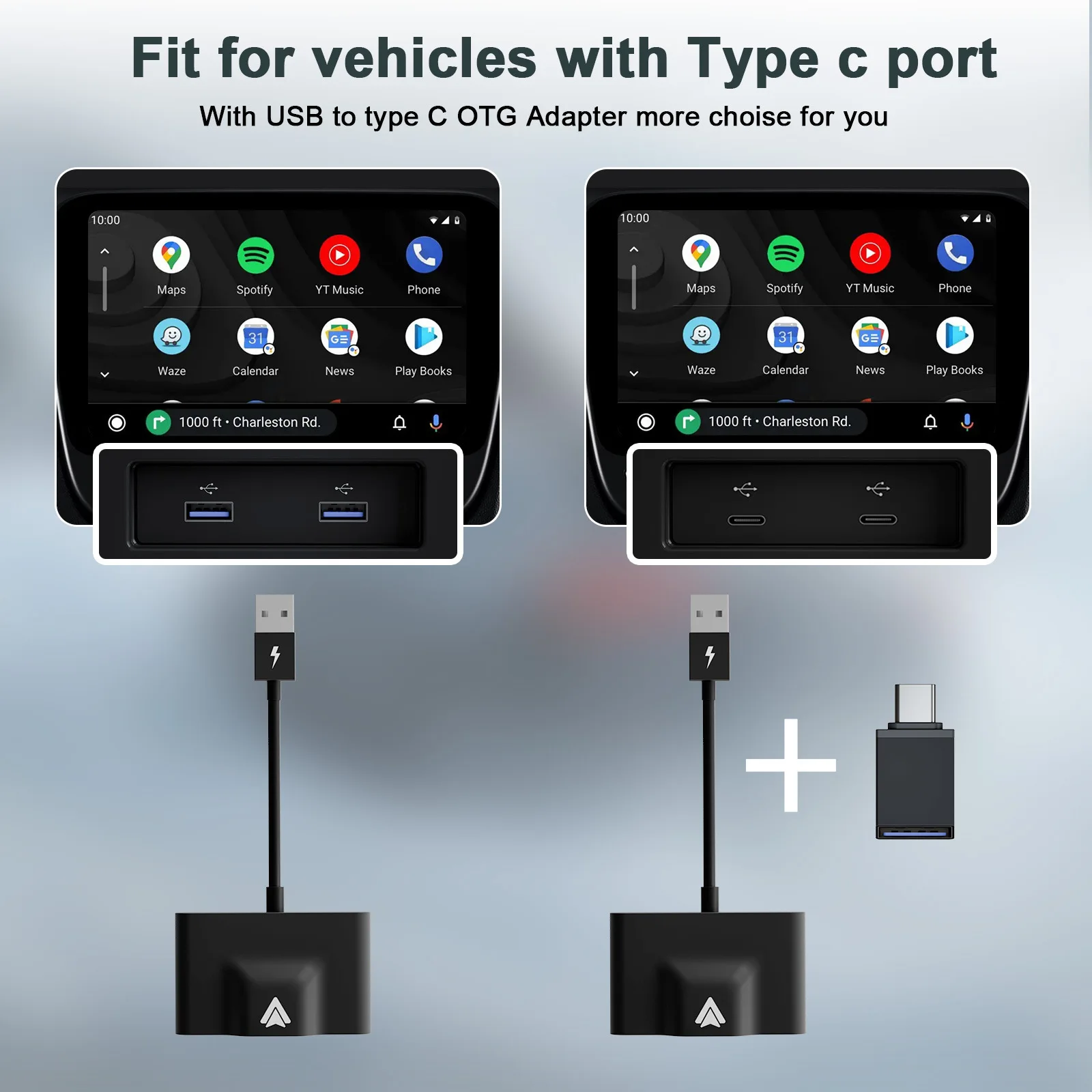 Wireless Android Carplay Dongle Adapter Android Phones Converts Wired Auto to Wireless Direct Plug-in USB/Type-c Adapter