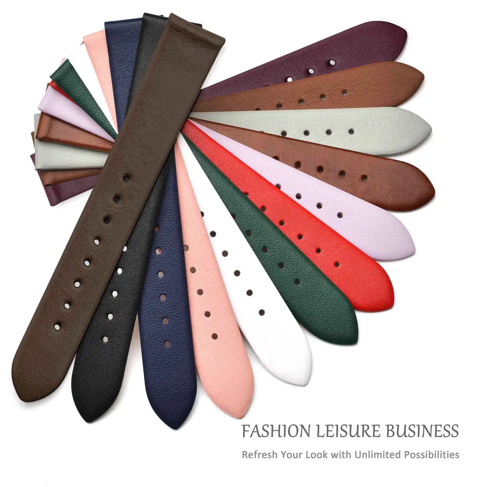 WOCCI Genuine Leather Watch Band 8mm 10mm 12mm 13mm 14mm