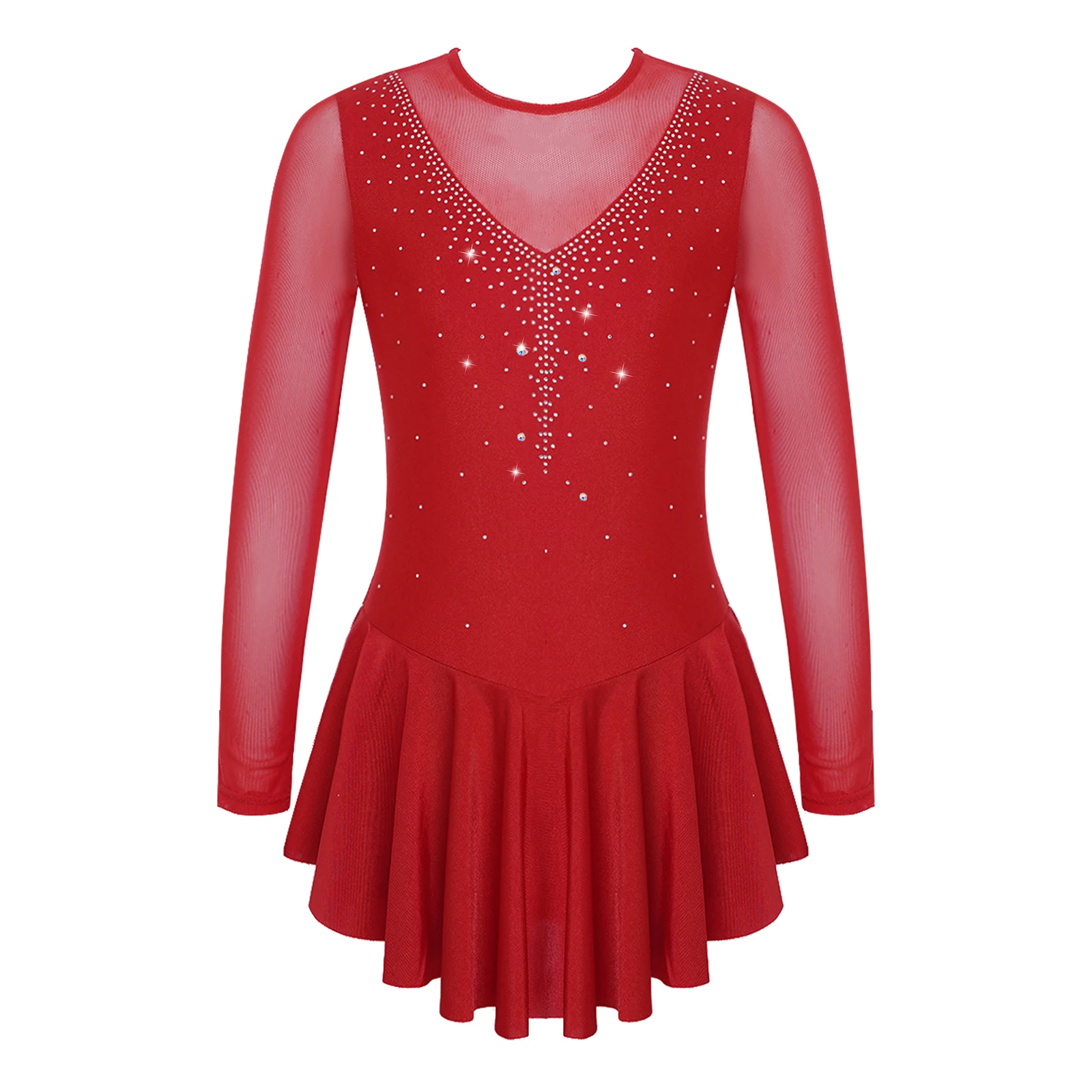 Vestido artístico brillante con diamantes de imitación para niñas, vestido de patinaje sobre hielo, medias de Ballet para gimnasia rítmica, ropa, trajes de baile lírico