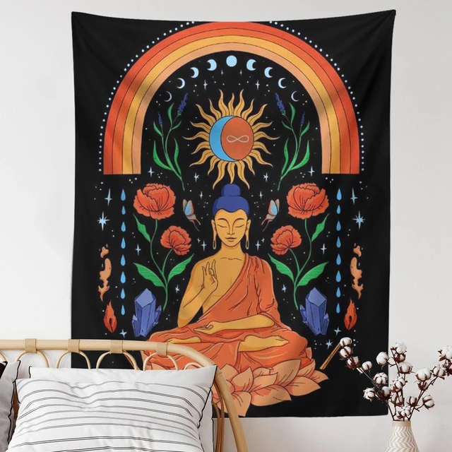 Buddha Szivárvány Napsütéses Falfájdozó Virág Jóga Fali Kendő Nappali Hálószoba Dekoráció Gobelin - Image 2