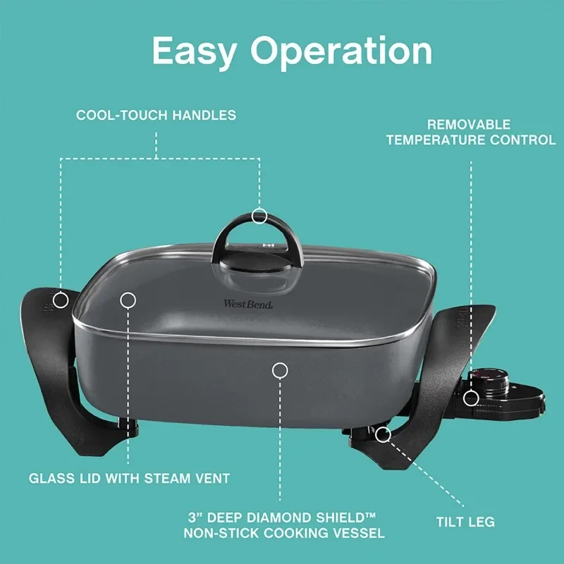 Family-Sized Electric Skillet with Diamond Shield Nonstick Coating, 12-Inch 5