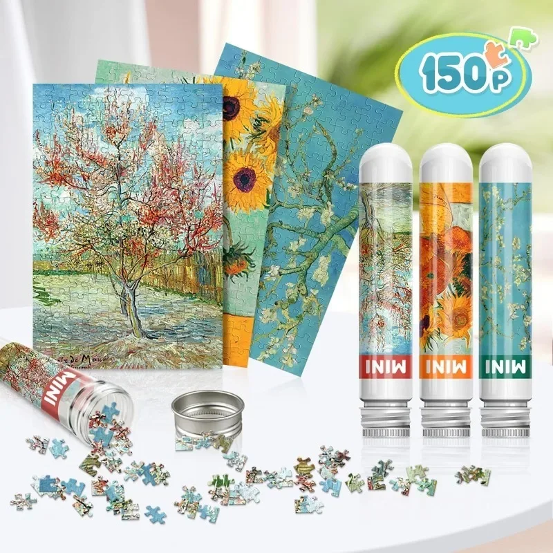 10*15cm 150 Pieces Mini Jigsaw Puzzles Adults Kids Wheatfield Van Gogh Plant Series Painting Capsule Tube Intelligent Game Toys 5
