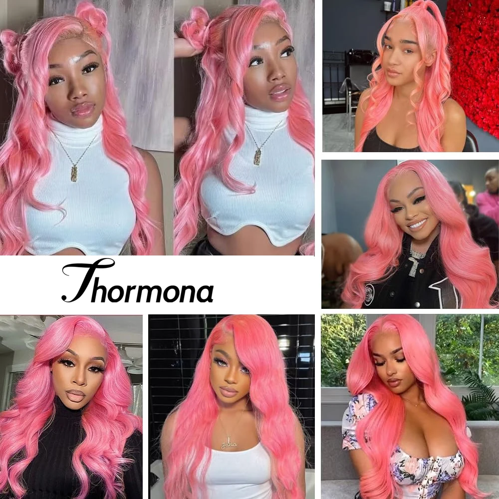 Pink Lace Front Wigs Synthetic 13x4 Hd Lace Pink Body Wave Lace Front Wigs with Baby Hair Pre Plucked 200% Density 30 Inch 6