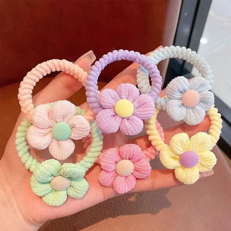 2PCS New 6 Colors Flower Girls Kids Elastic Hair Bands Lovely Hair Accessories Children Hair Ties Baby Headwear