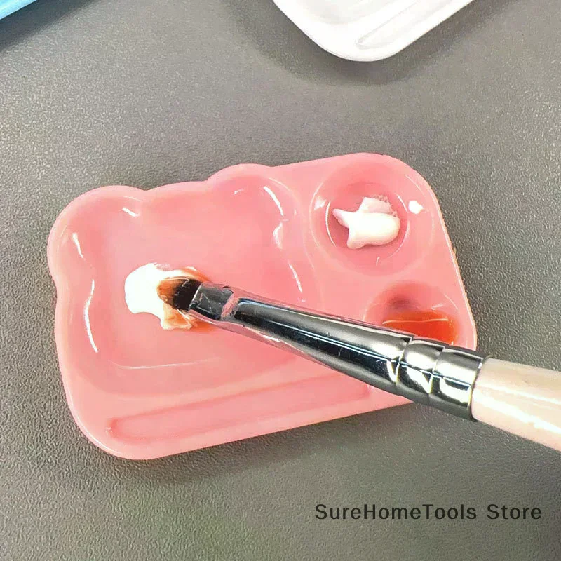 1PC Cartoon Nail Art Color Palette Plastic Nail Gel Polish Mixing Plate Tray with Brush Holder DIY Manicure Painting Tool