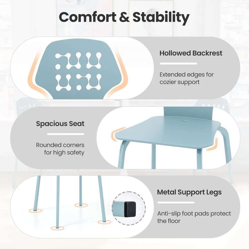 Modern Dining Chairs Set of 4, Modern Kitchen Chair with Hollowed Backrest, Armless Dining Side Chair with Metal Legs