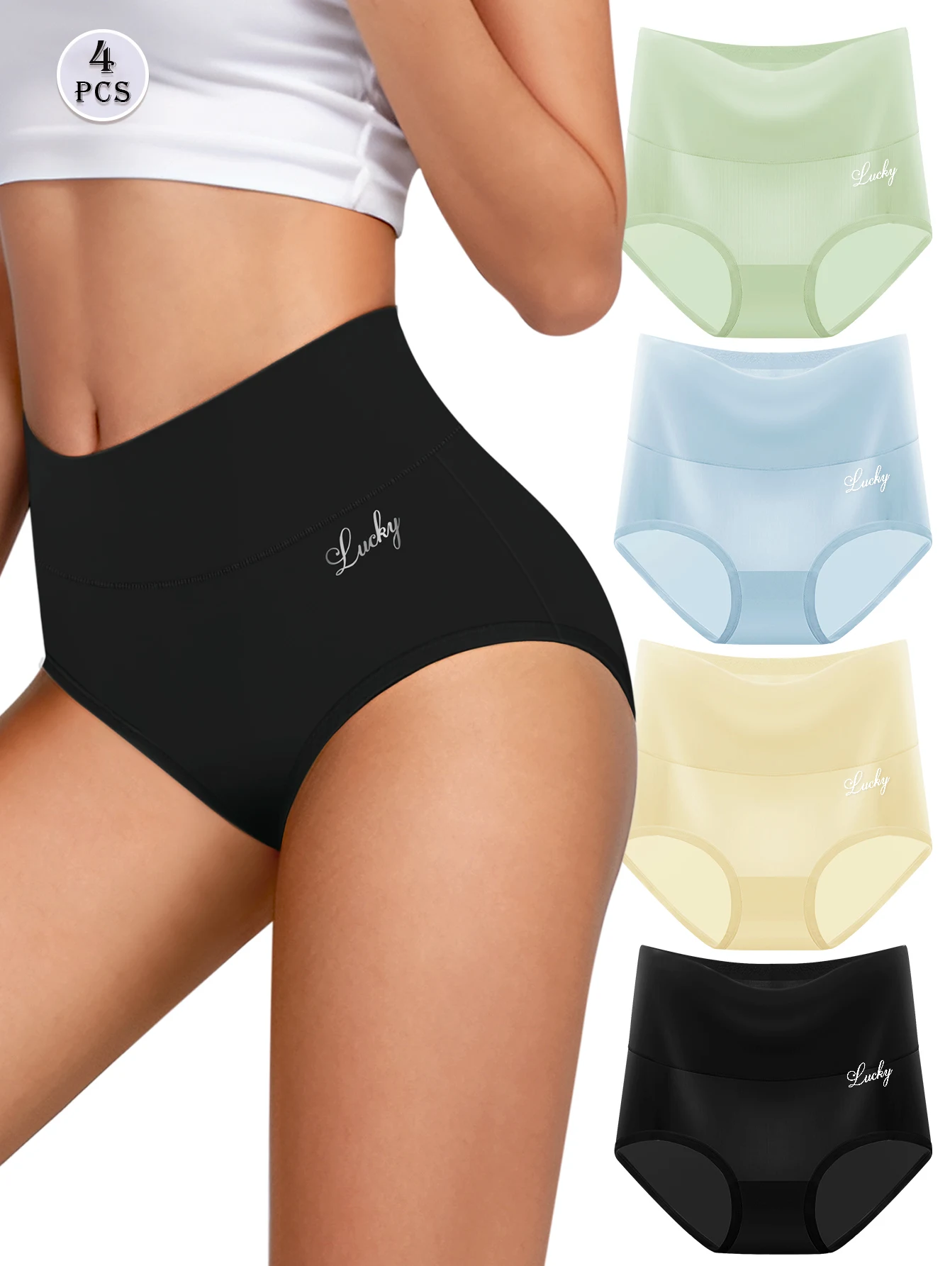 MEIYATING Women's High Waisted Underwear Tummy Control Stretch Soft Comfy Breathable Nylon Full Coverage Panties Briefs 4 Pack 1