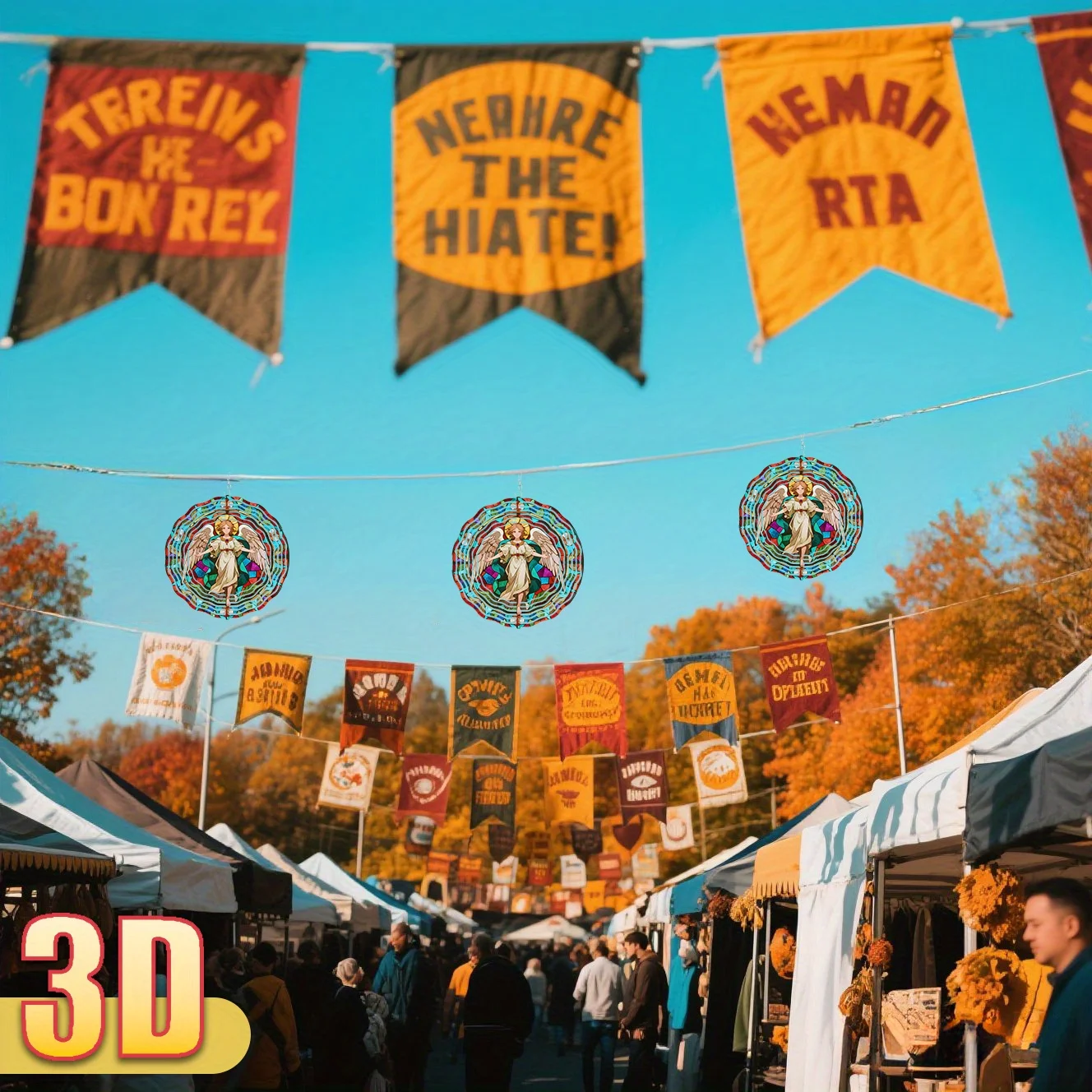 화려한 유리 천사 금속 풍경 종, 25.5cm 3D DIY 360도 회전 °   야외 정원 장식