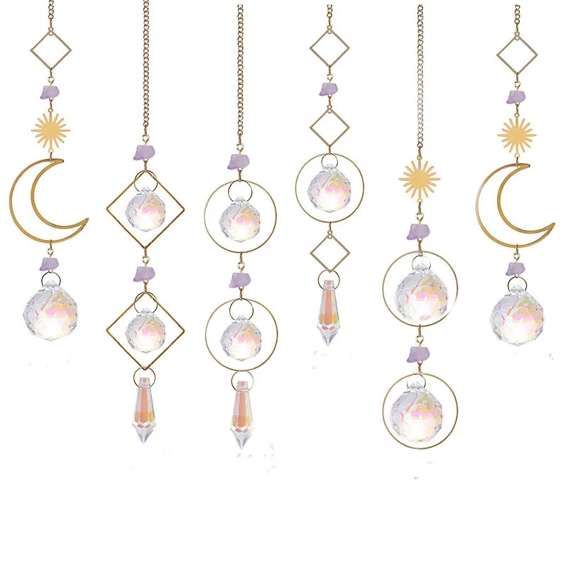 Suncatcher hanging crystal moon suncatchers pendants wind chimes rainbow prism window drop ornament christmas tree home decor