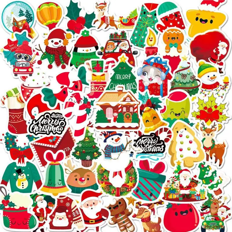 

50pcs Merry Christmas Stickers Christmas Elements Cartoon Decal For Water Bottle Laptop Luggage Decorations Creative Xmas Gifts