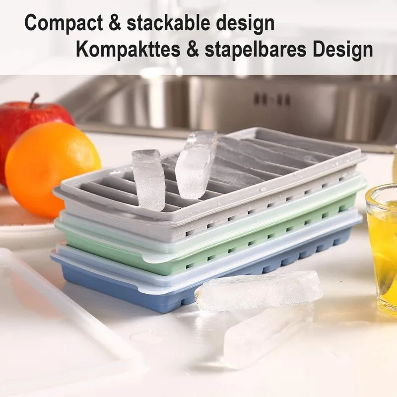Silicone Long Ice Stick Tray with Lid for Easy Release and Cocktail Prepping