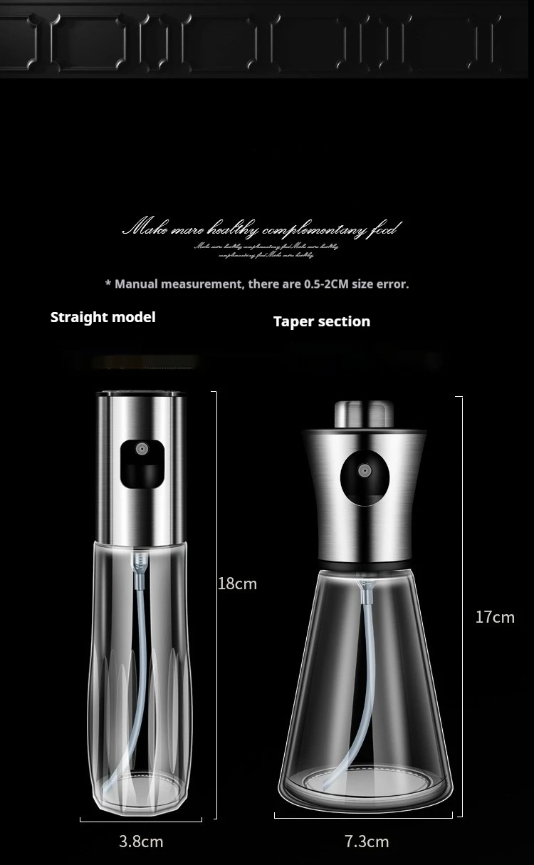 Oil Spray Bottle 100ml/200ml Stainless Steel Oil Spray Bottle Glass Reusable Dispenser For Kitchen Cooking