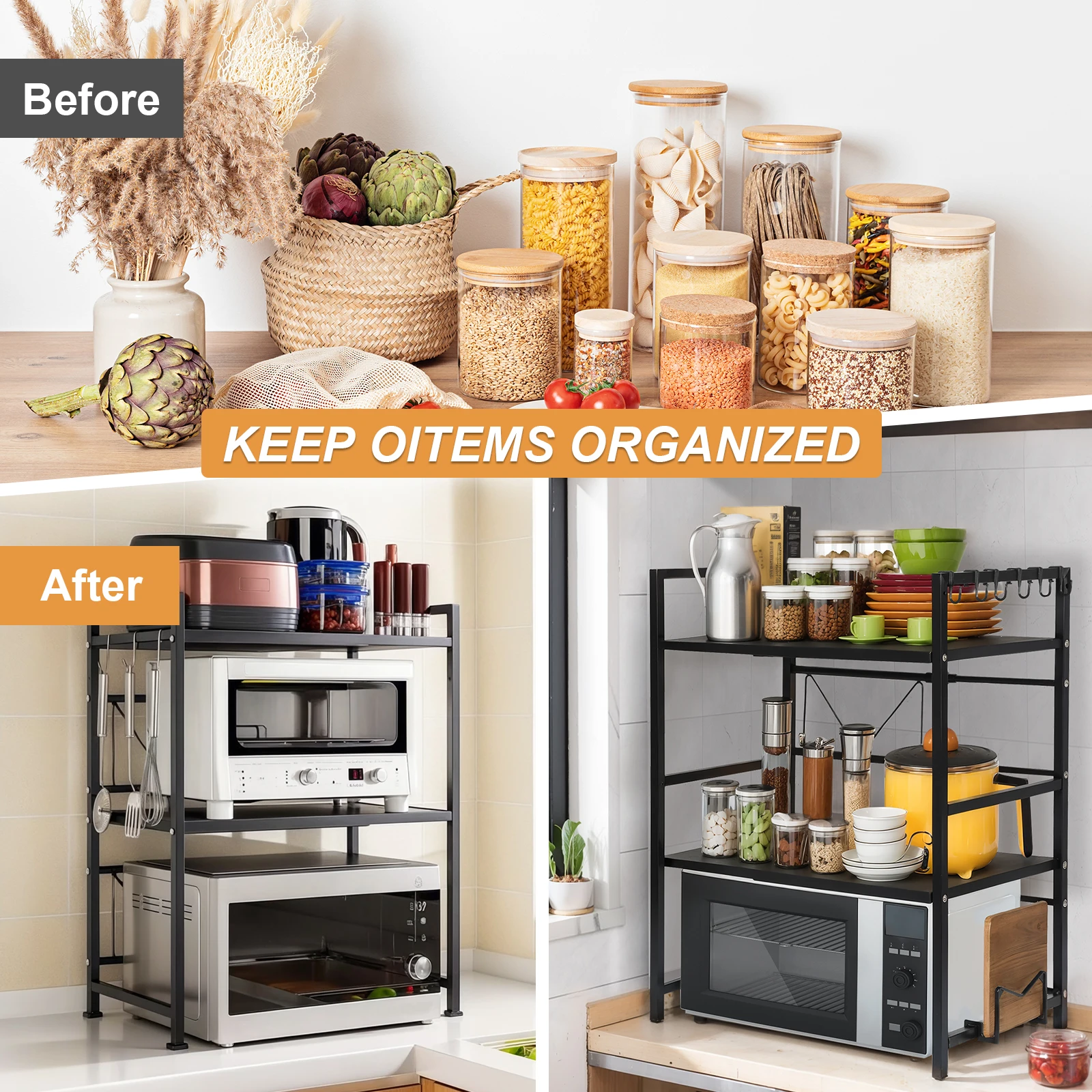 2 Tier Microwave Stand Wear Resist Seasoning Storage Rack Oven Organizer Shelf for Countertop Kitchen Utensils Tableware