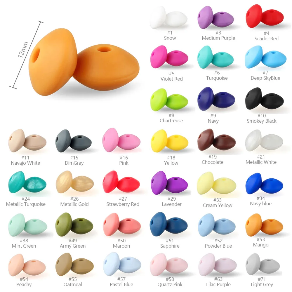 50pcs/lot 12mm Lentil Beads Baby Silicone Spacer Beads DIY Pacifier Chain Teething Toy Newborn Nursing Accessories Food Grade