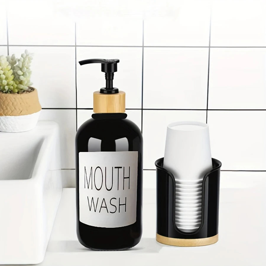 Mouthwash Dispenser with Bathroom Cup Holder plastics Mouthwash Container Mouth Wash Bottle Decanter Small Cup Dipsenser mouthwash dispenser