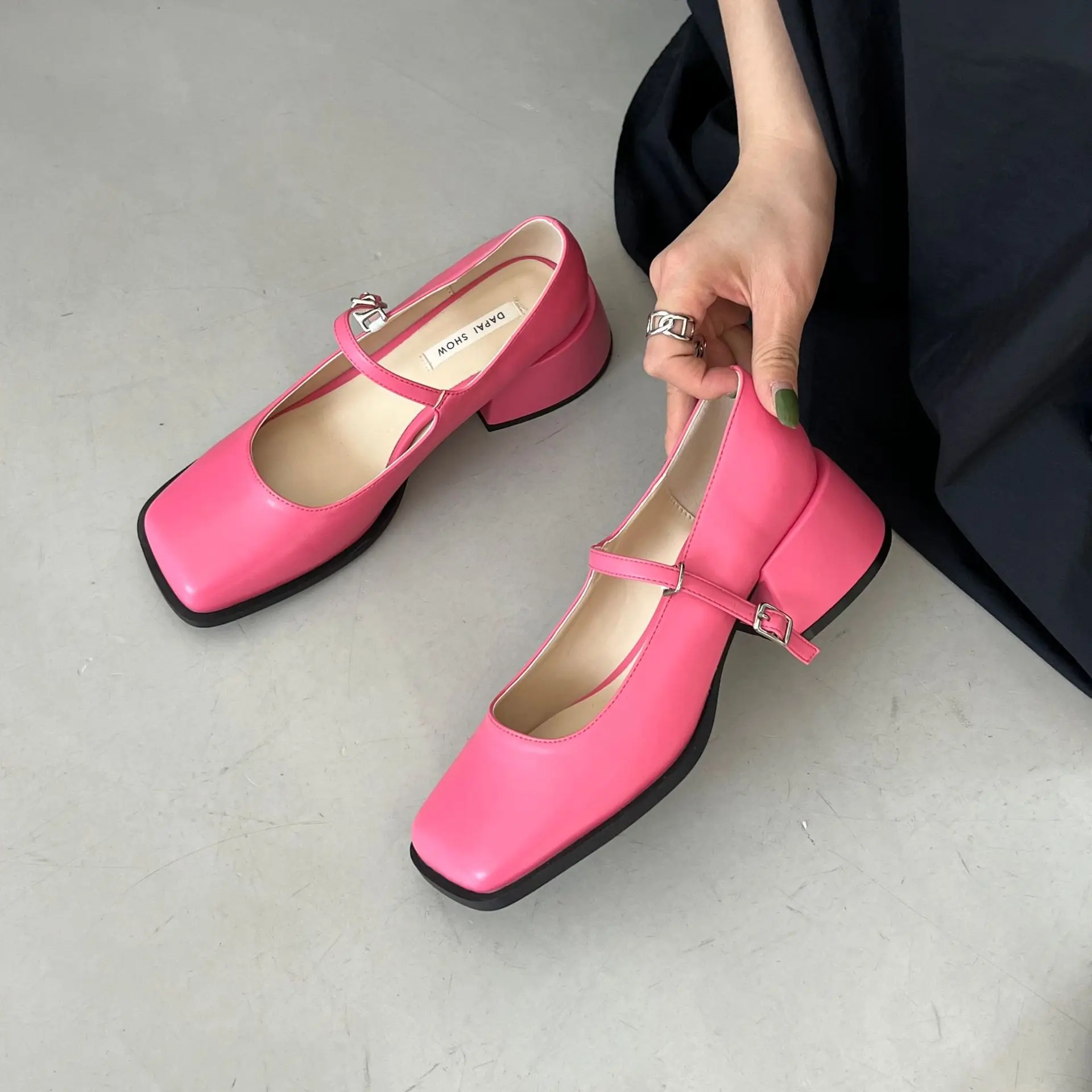 

Women Square Toe Mary Jane Shoes Ladies Pumps Spring Summer Female High Heel Single Shoes Comfortable Casual Sandals