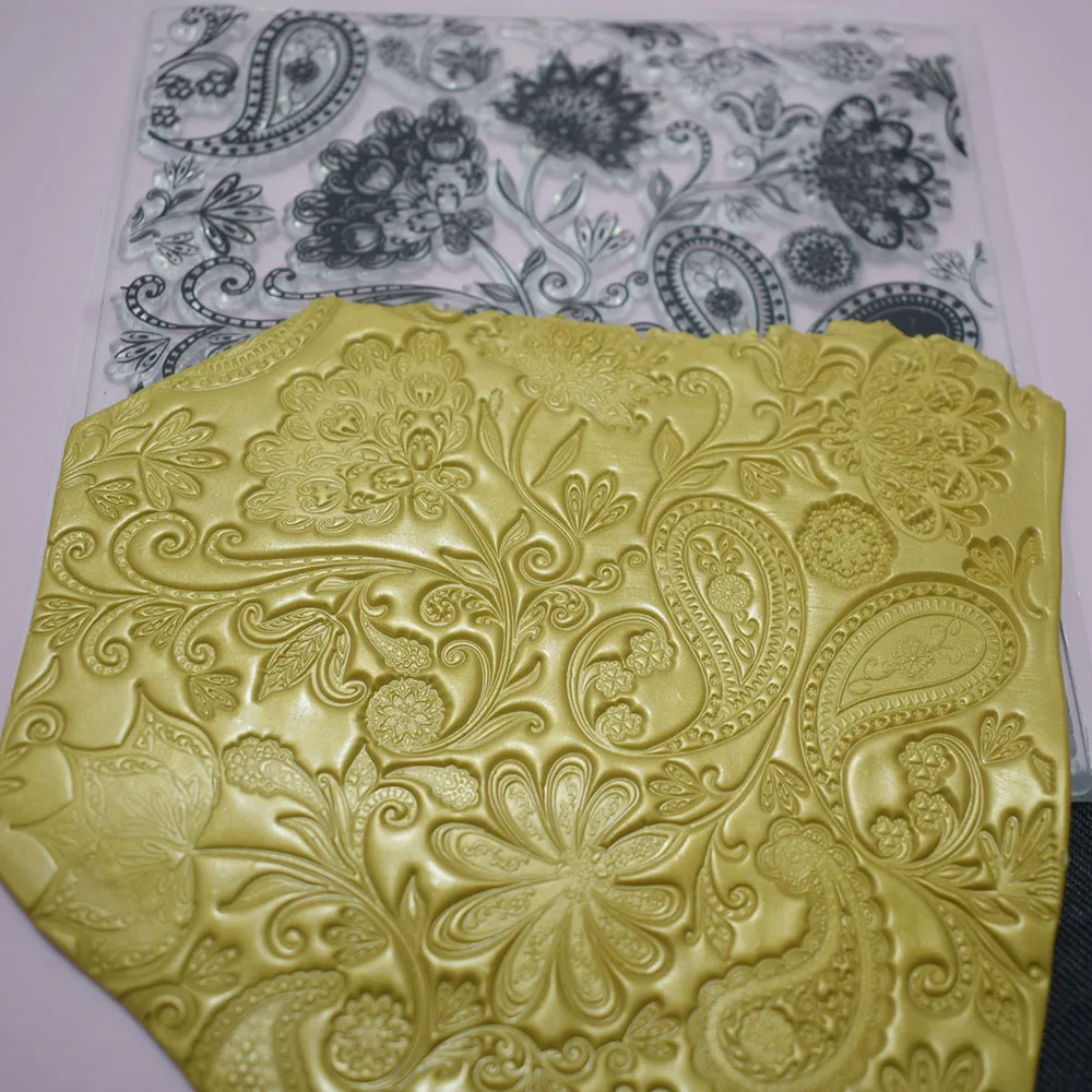 Cashew Paisley Polymer Clay Stamp Sheets Texture Emboss Mat for Designer DIY Clay Jewelry Impression Ceramic Pottery Tools