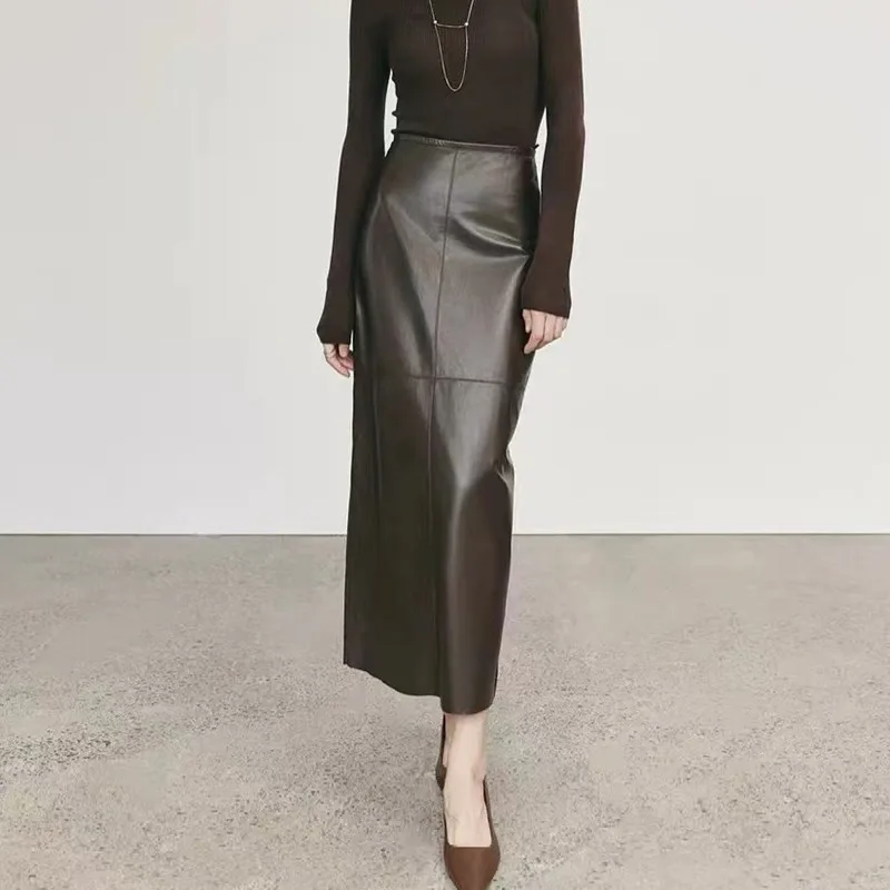 Women's Leather Skirt,  Lady Plant Tanned Sheepskin Skirt, Autumn Winter, High Street, Show Thin Hip Skirt