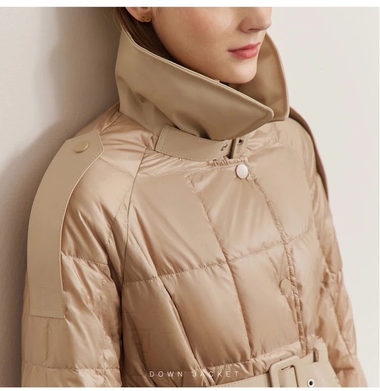 AMII Minimalism Down Jacket Women 2022 Winter New Commuter Fashion Belt Design Solid Warm Antistatic Long Clothing Tops 12241180