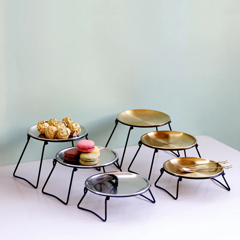 

Luxury Gold Silver Three-layer Cake Plate Stainless Steel Fruit Plate Iron Detachable Folding Wedding Cake Shelf Storage Tray