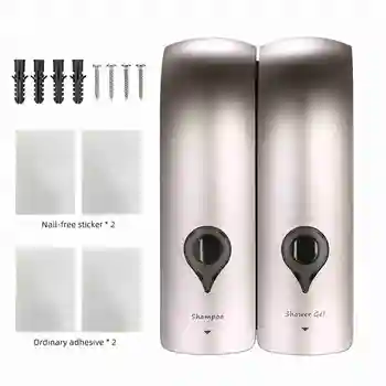 Dispenser di sapone manuale 300mlx2 Dispenser di sapone a doppia pressa a parete per dispenser di gel doccia per bagno domestico dell'hotel 1