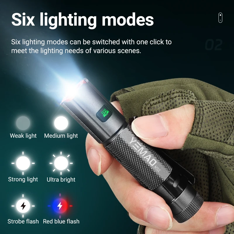 YEMAO MINI Torcia LED ricaricabile USB Torcia portatile con magnete a