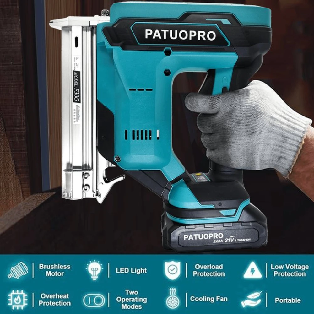 PATUOPRO Brushless Electric Nail Gun F30G Straight Staples Cordless Stapler Portable Home DIY Power Tools Fit Makita 18V Battery 4