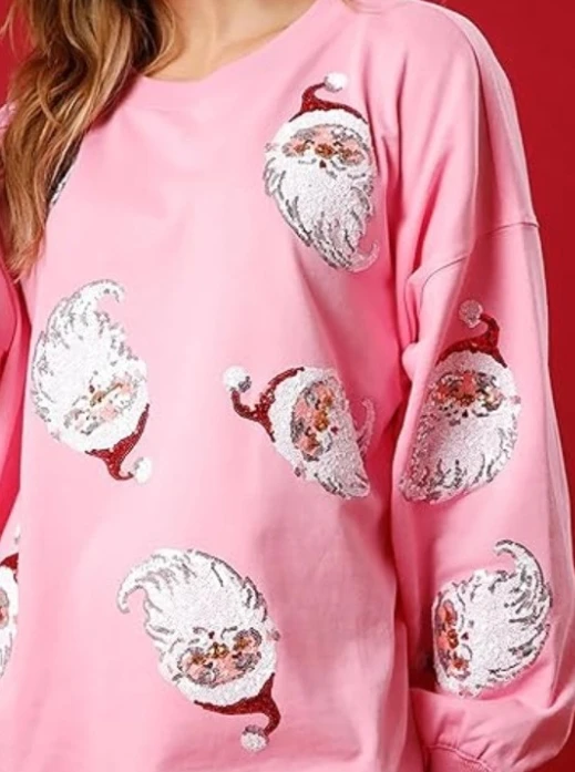 Women's 2023 Fashion Autumn/Winter Casual Round Neck Loose Sweatshirt Christmas Pattern Sequin Pullover Sweatshirt