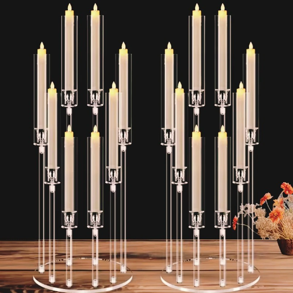 5pcs/10pcs)candle holder kerzenhalter candelabro de cristal crystal menorah candlesticks acrylic candelabra centerpiece