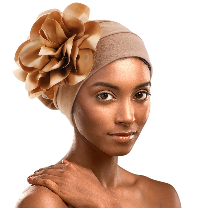 

Women Ethnic Style Headscarf Popular Big Flower Turban Hat Comfortable Applying Skin Headband Fashion Wedding Cap Wrap Head Hat