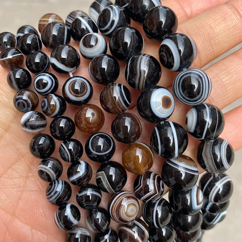 6/8/10/12/14/16mm 천연석 블랙 스트라이프 아게이트 비즈 힐링 크리스탈 루..