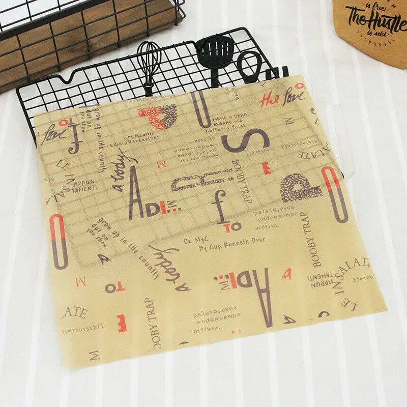 50Pcs/Lot Oil-Proof Wax Paper Food Grade Wrapping Paper for Sandwich Hamburger Fries Dessert Candy Bread Kitchen Baking Tools