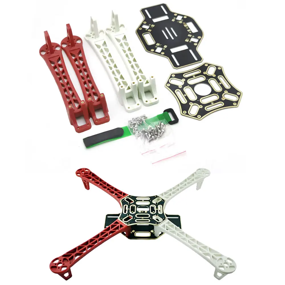 Vue éclatée du kit châssis drone F450 450mm, avec vis et supports pour montage course FPV