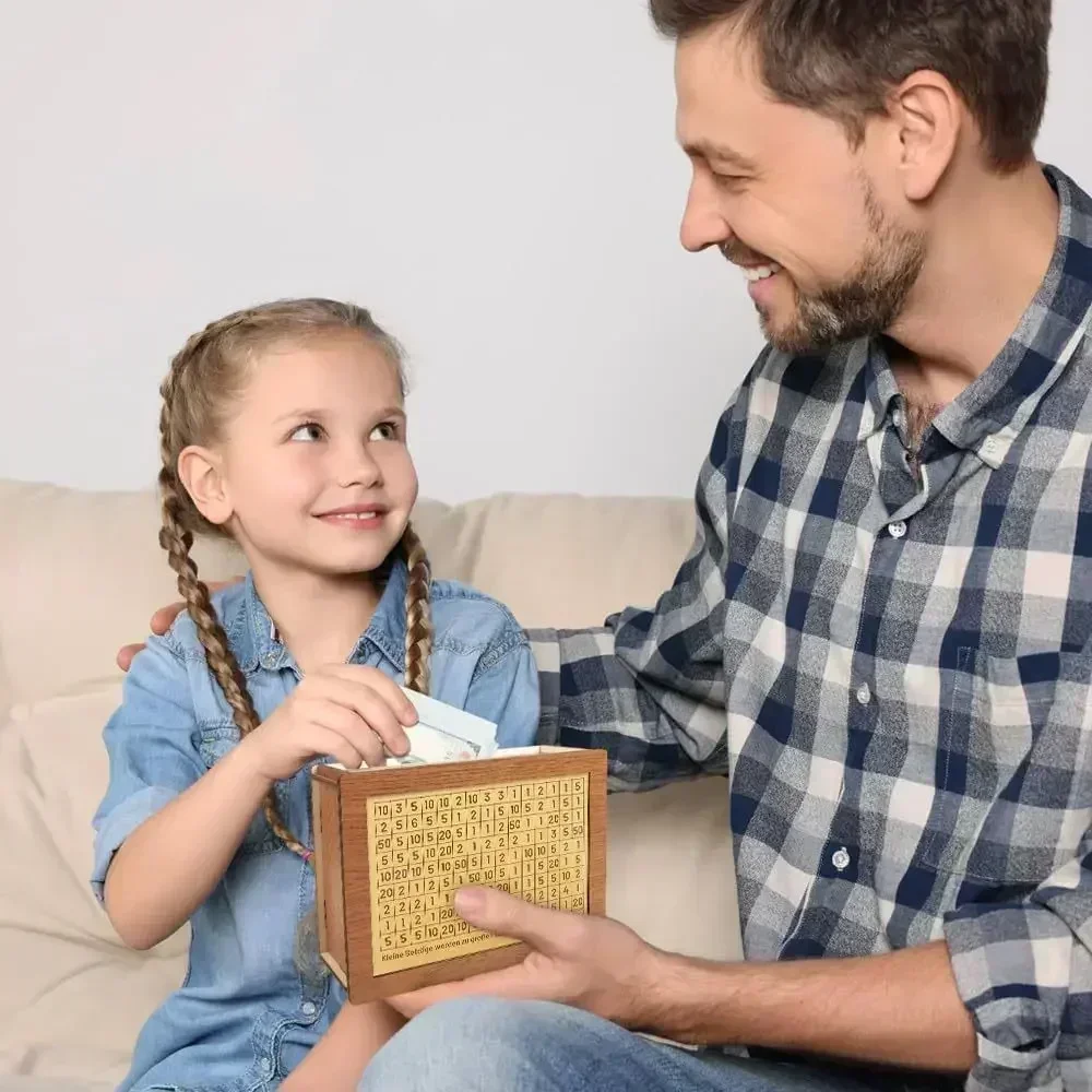 Houten spaarpot van 500/1000/2000/3000/5000/10000 euro, herbruikbare spaarbox met spaardoel en cijfervakjes._voghion.com