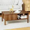 Mid-Century Modern Rectangular Wood Coffee Table with Dual Storage Shelf, Storage Center Coffee Tables with Waveform Panel 3