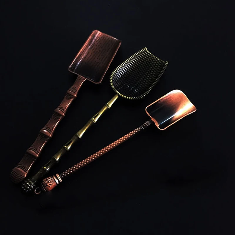 Tea Spoons Camping Utensils Set Retro Metal Chinese Tea Scoop Spoon Teaspoon Tea Set Shovel Leaves Chooser Holder Ceremony Utensils Accessories Tool